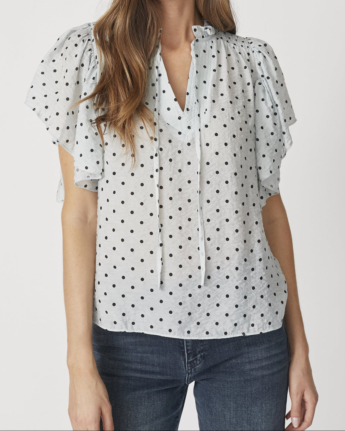 Co'Couture Dionne Dot SS Frill Top Pale Blue, blå top