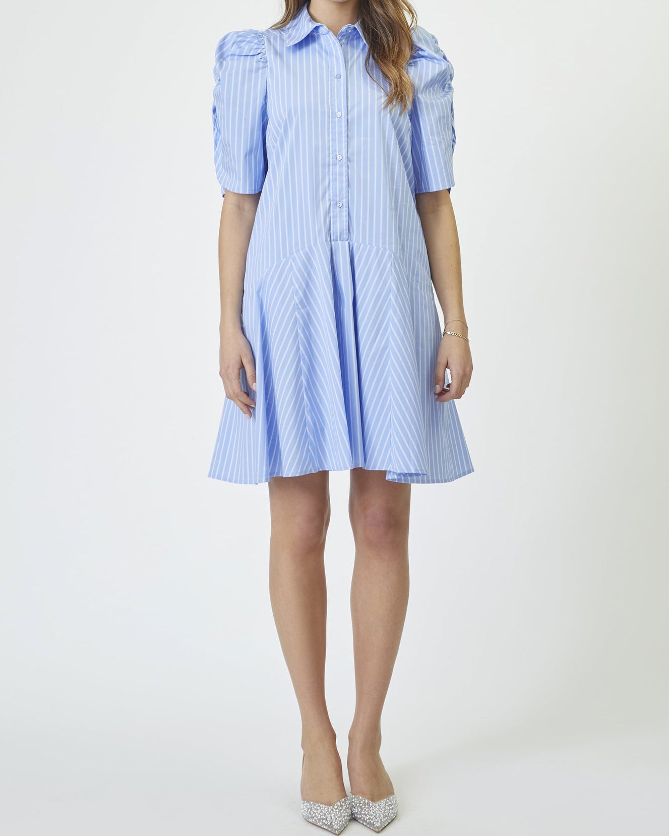 Co'Couture Mica Stripe SS Skjorte Kjole Pale Blue, blå skjortekjole