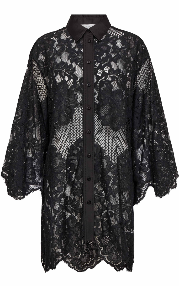 Haute L'Amitié - Curvey Lace Hem Placket Dress HL10406 - Black main image 0