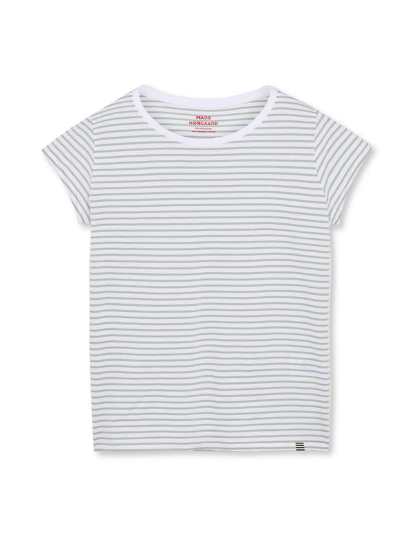 Mads Nørgaard Organic Jersey Stripe Teasy T-shirt Brilliant White/Jadite