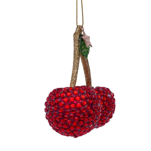 Vondels Glas Ornament Cherry w/ Diamonds Allover Red