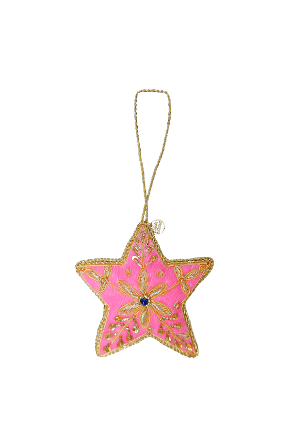 Black Colour Velvet Star Christmas Ornament Pink