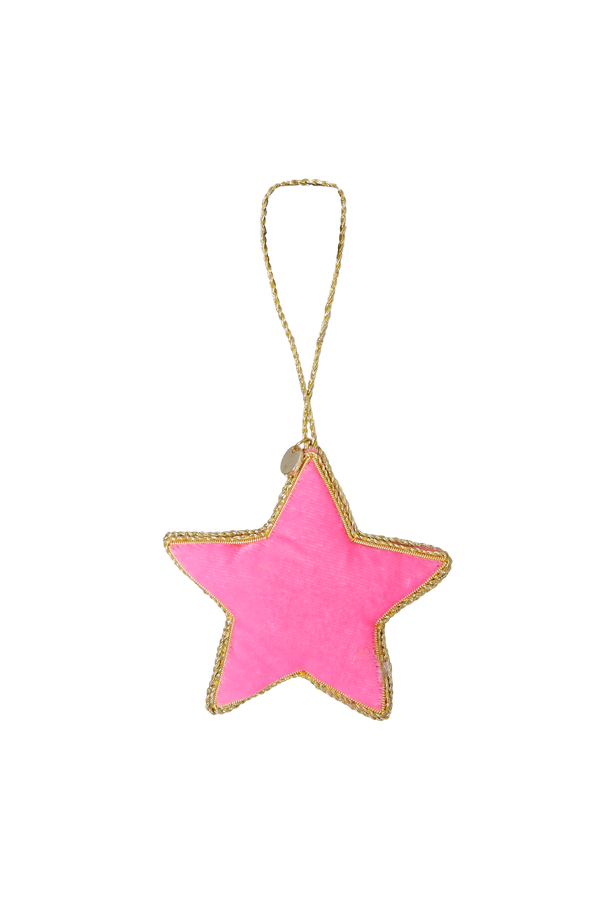 Black Colour Velvet Star Christmas Ornament Pink