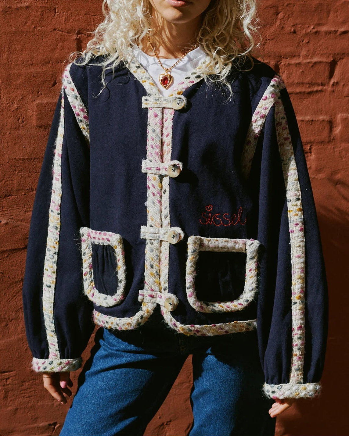 Sissel Edelbo Como Jakke Navy, blå broderet jakke