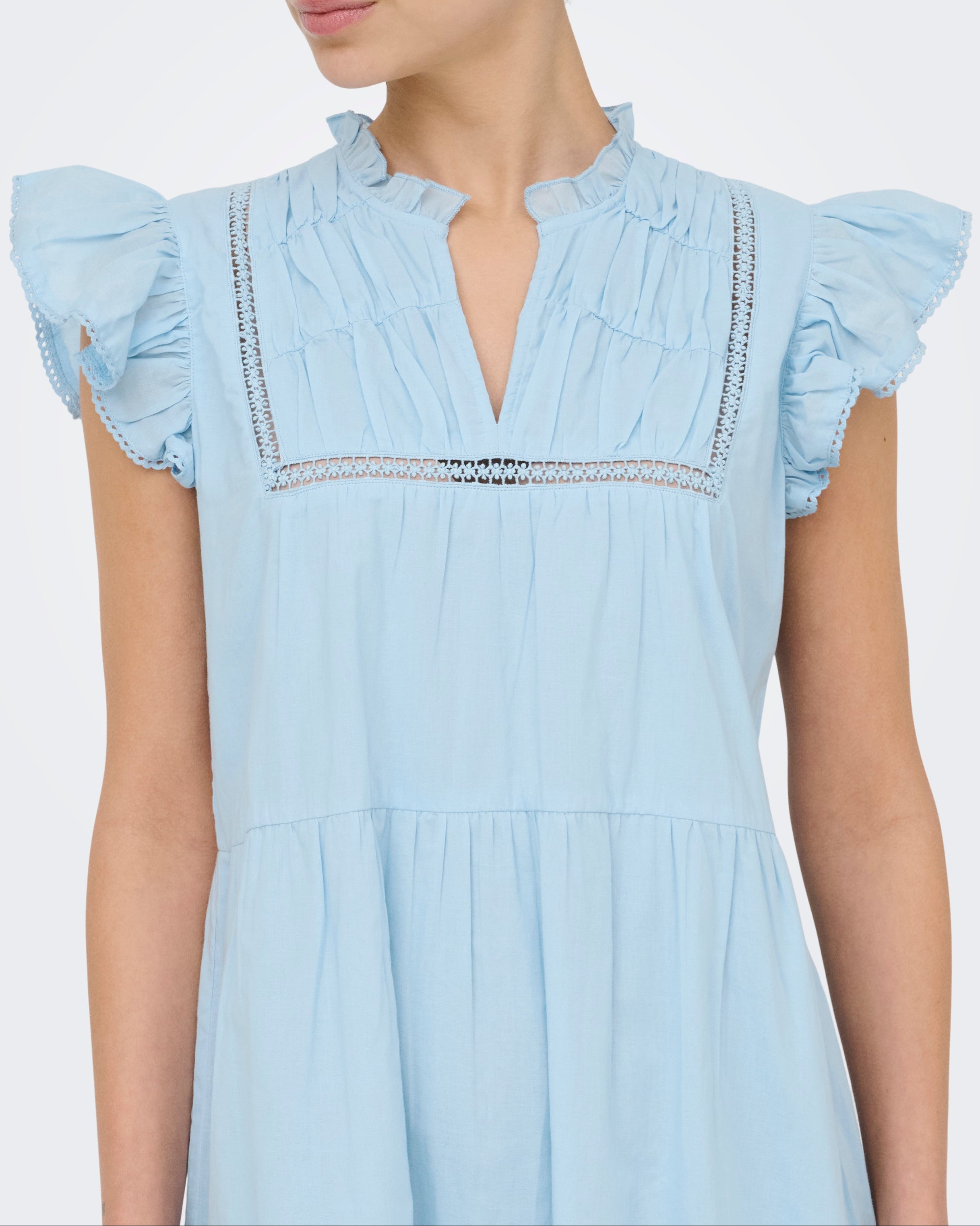 Only Tea-Idris SL Frill Tape Kjole Dream Blue, blå sommerkjole