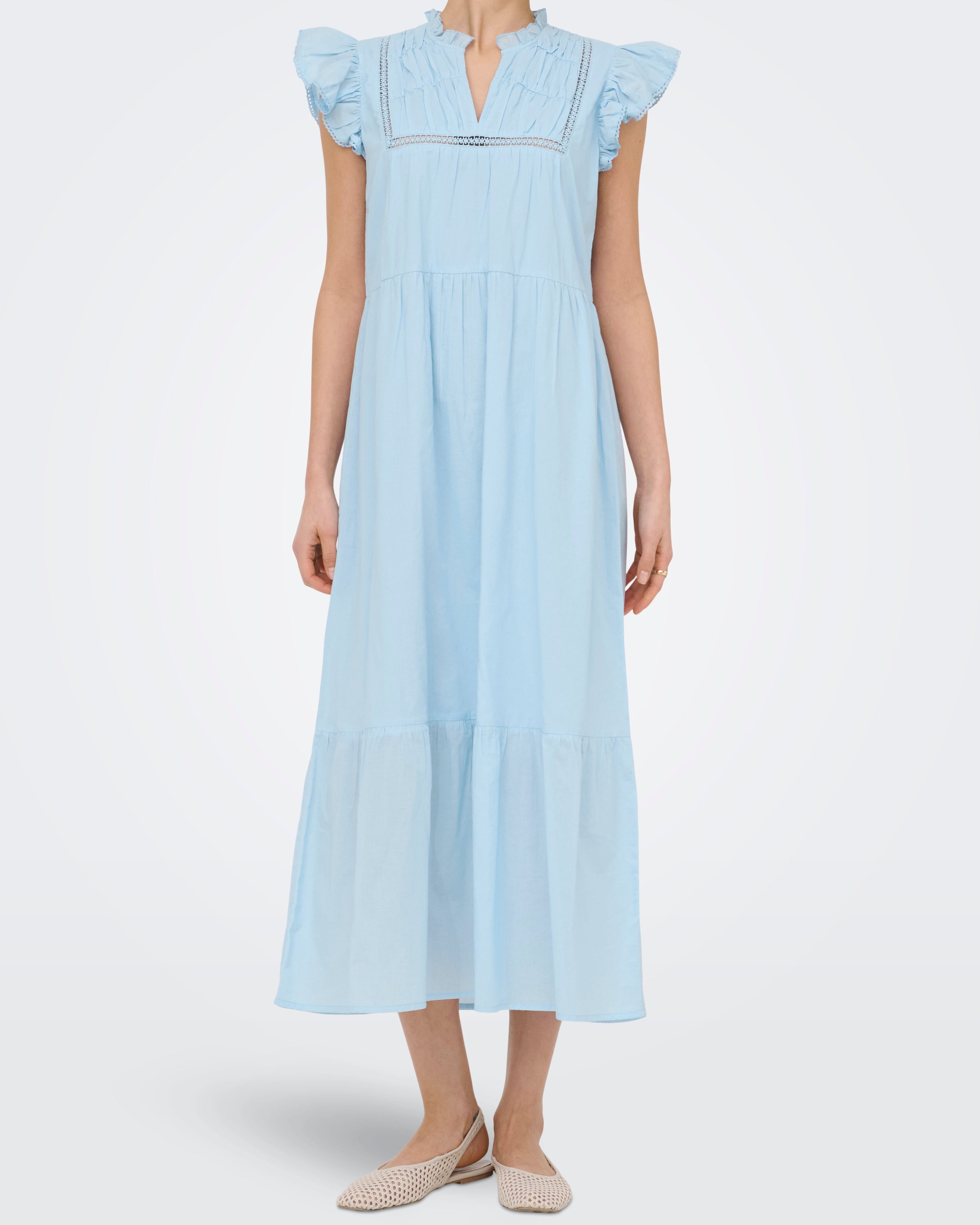 Only Tea-Idris SL Frill Tape Kjole Dream Blue, blå sommerkjole