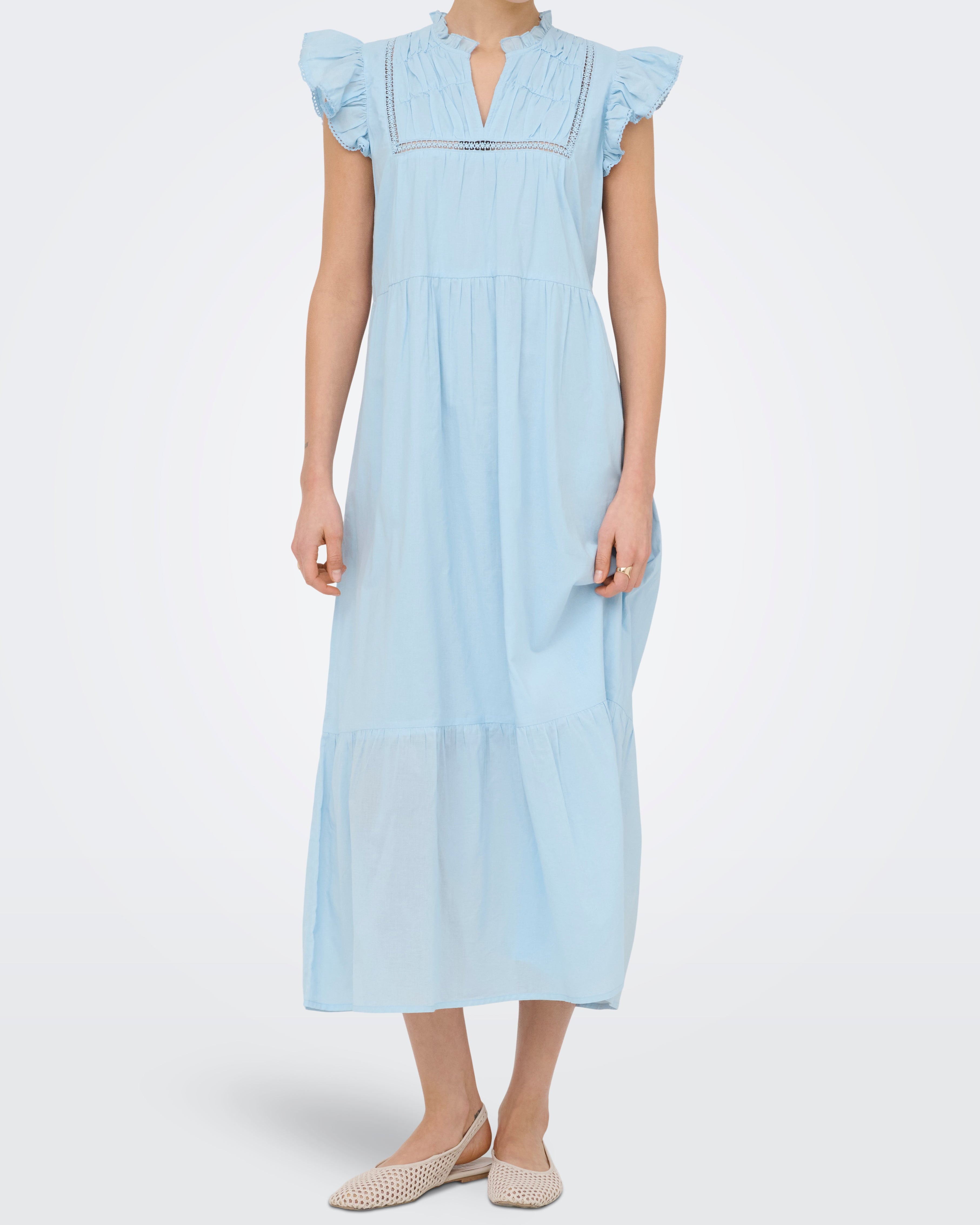 Only Tea-Idris SL Frill Tape Kjole Dream Blue, blå sommerkjole
