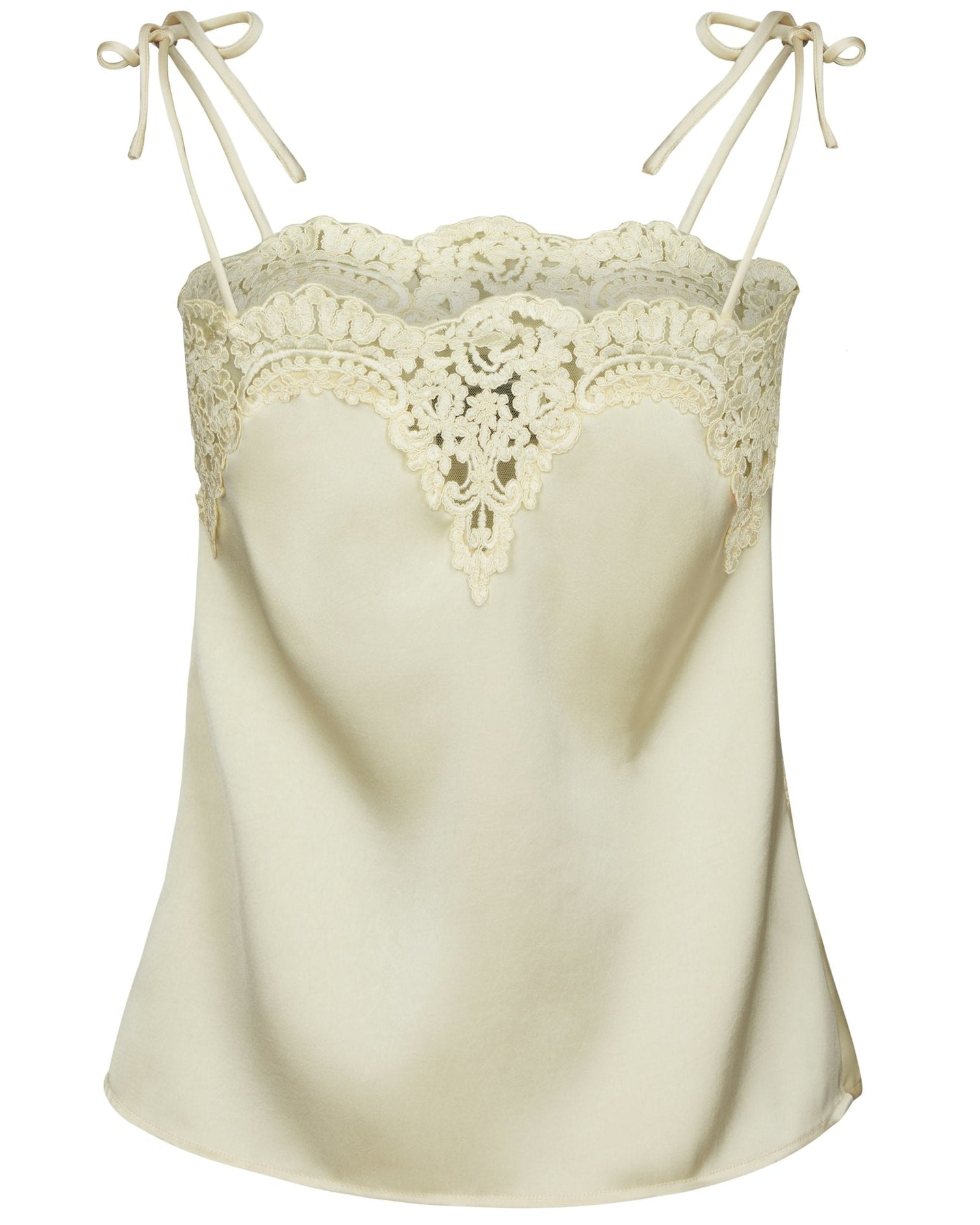 Kaela Heavy Sateen Lace Top Light Yellow fra Neo Noir, gul top