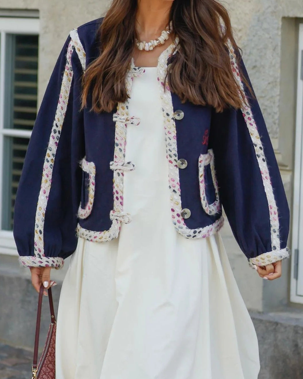 Sissel Edelbo Como Jakke Navy, blå broderet jakke