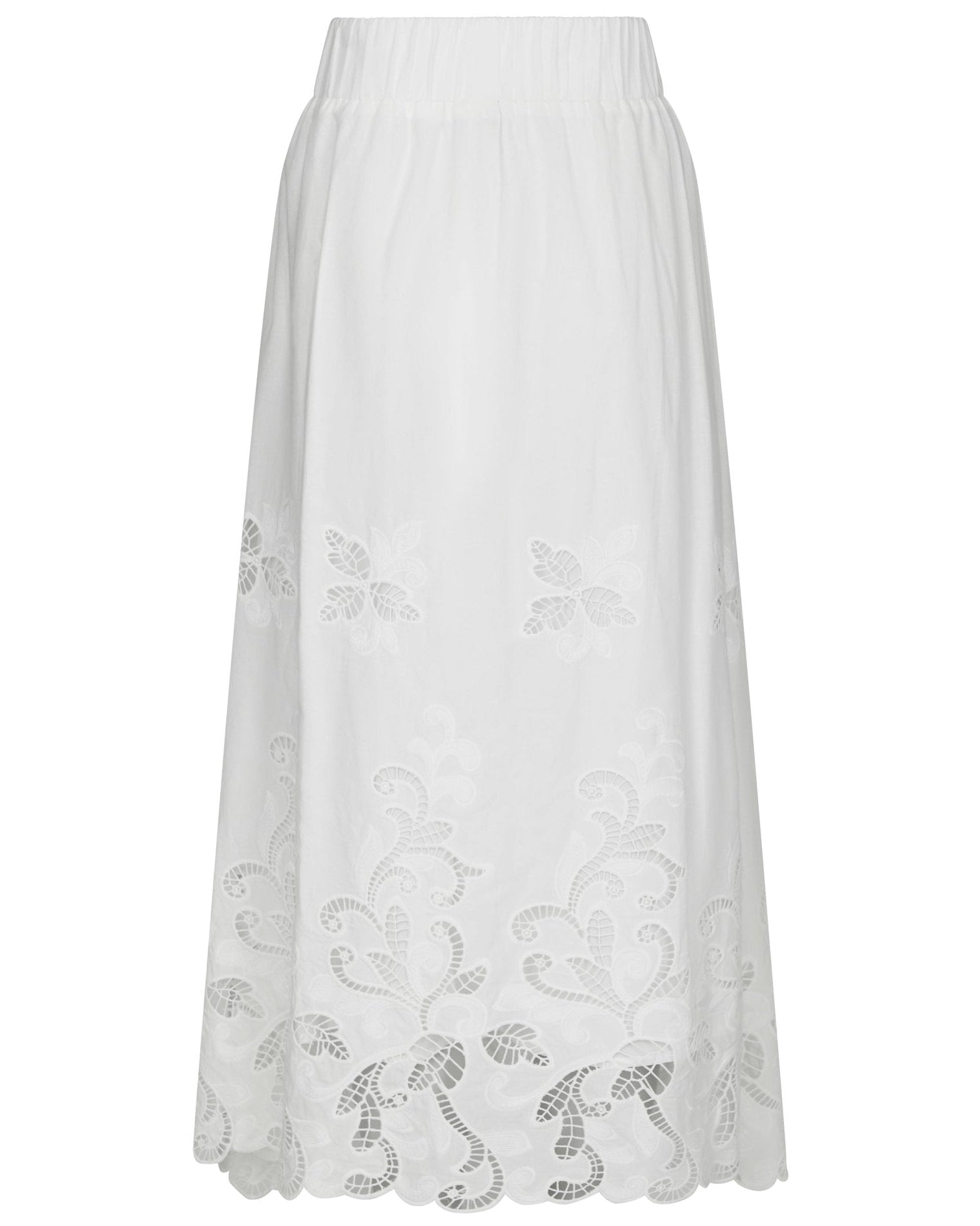 Yara Long Emb Nederdel White fra Neo Noir hvid broderet nederdel