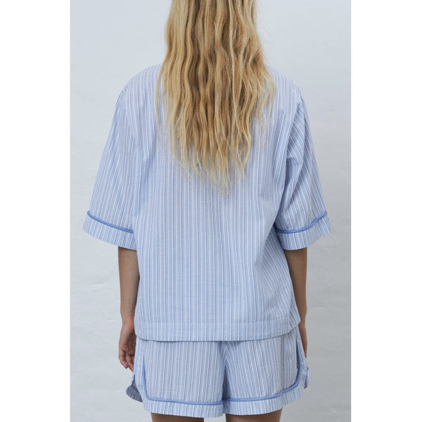 Stella Nova Shortsleeved Pyjamas Skjorte White with Blue Stripes