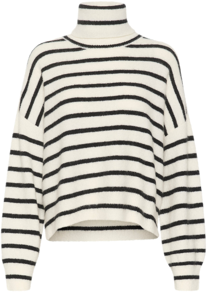 Gestuz Alpha Rollneck Striped Strik Ivory Black Striped