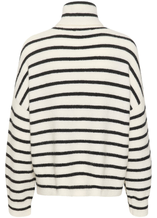 Gestuz Alpha Rollneck Striped Strik Ivory Black Striped