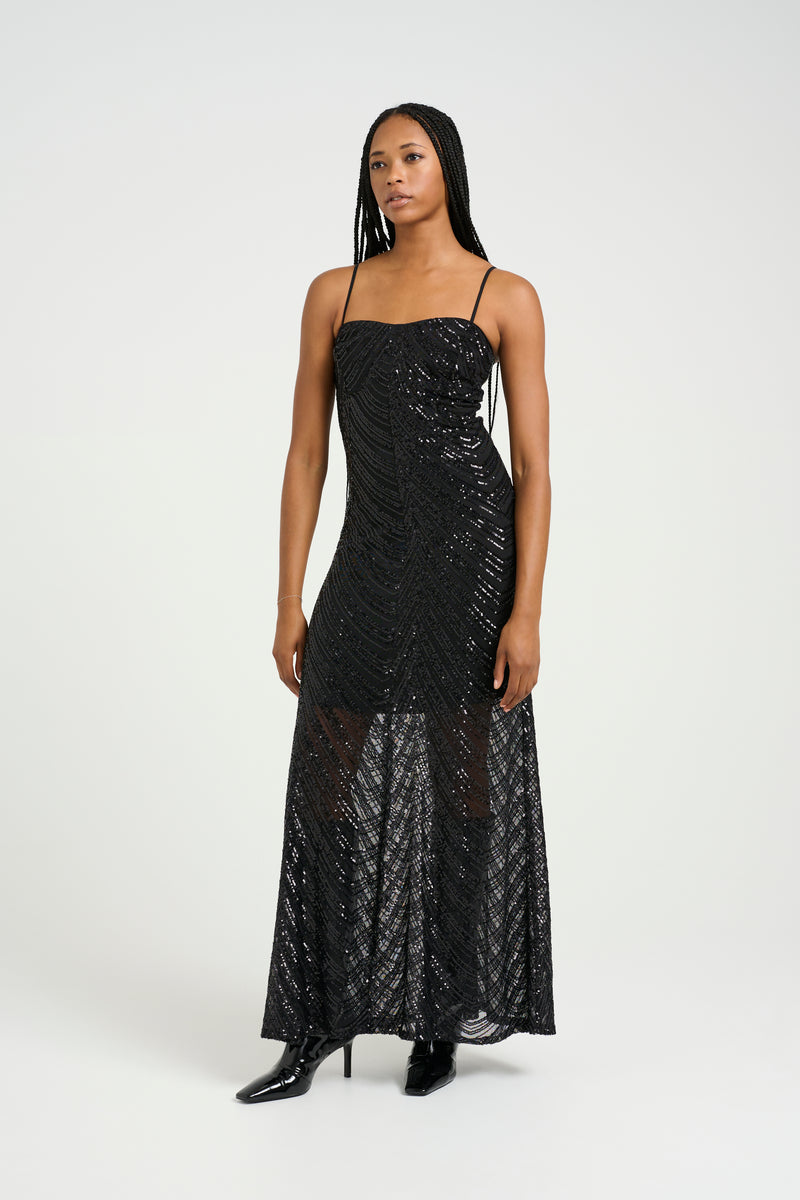 Gestuz Glira Long Kjole Black Sequins