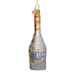 Vondels Glas Ornament Bottles w/ Diamonds Gold Champagne