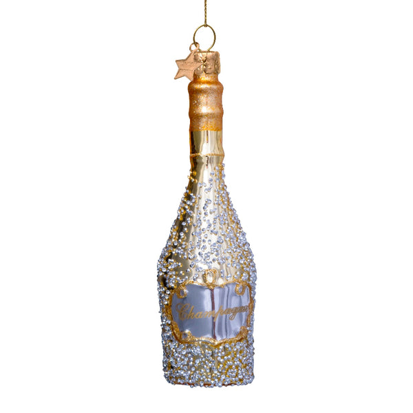 Vondels Glas Ornament Bottles w/ Diamonds Gold Champagne