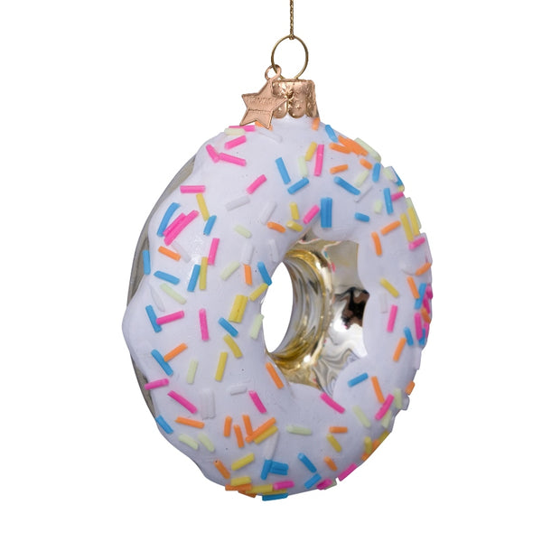 Vondels Glas Ornament Donut White w/Sprinkles