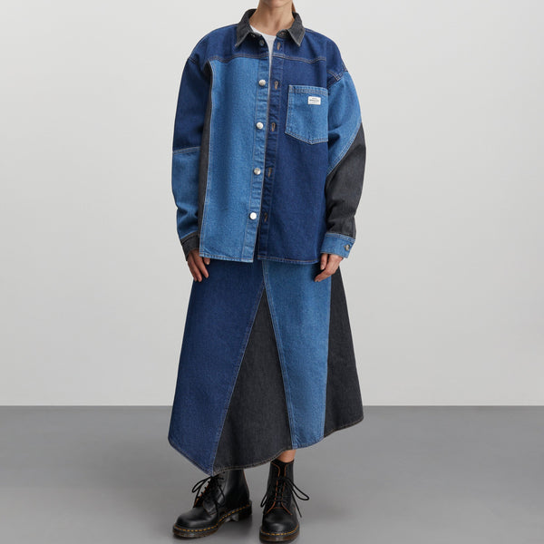 Mads Nørgaard Patch Denim Gisli Skjorte Mix Blue Denim