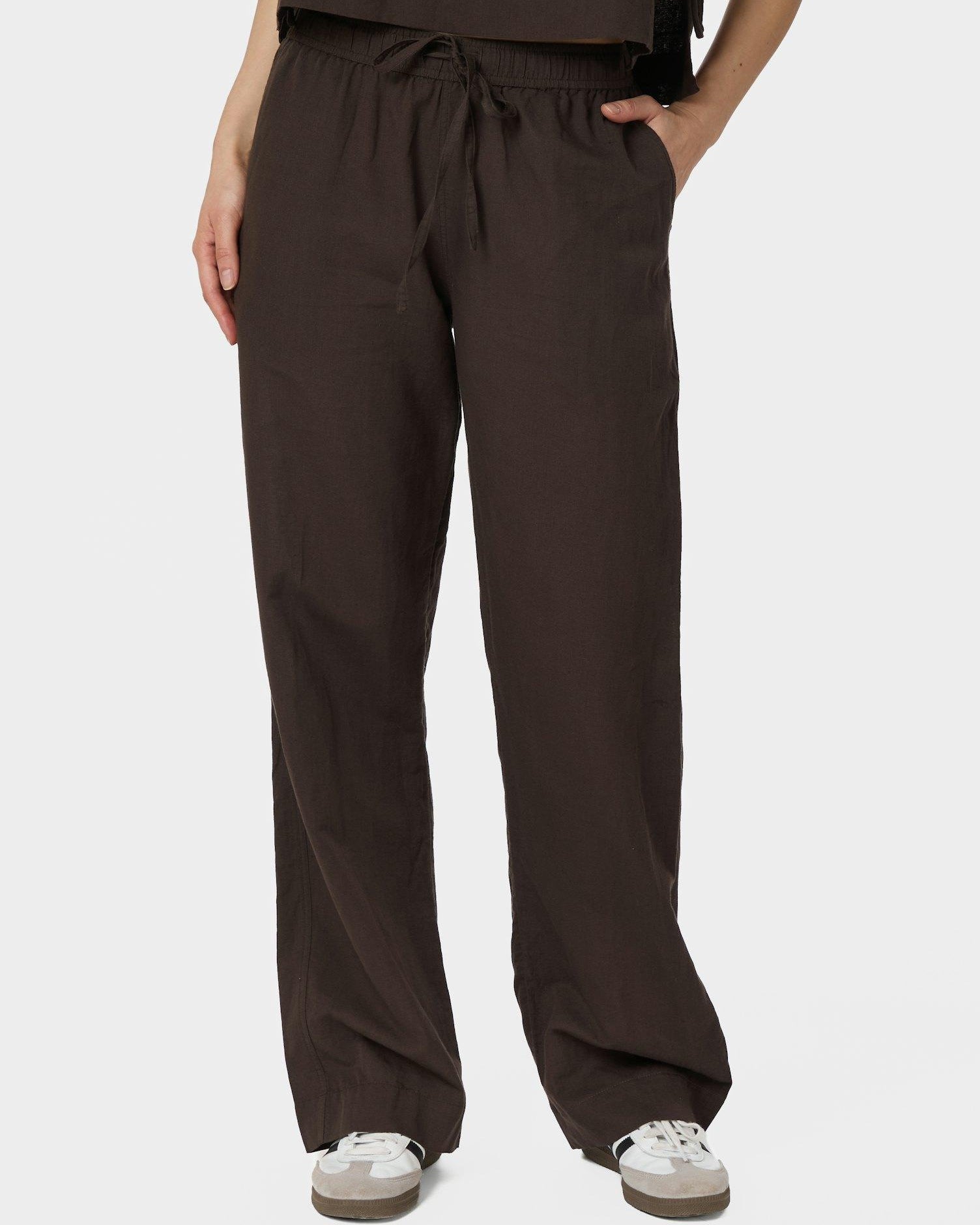 Neo Noir Sonar Linen Bukser Dark Brown NOS26, brune hørbukser