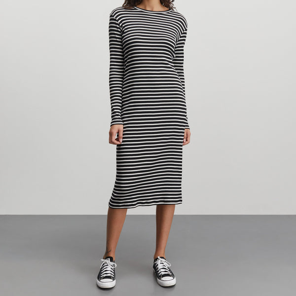 Mads Nørgaard Cotton Stripe Duba Kjole Black/White Alyssum