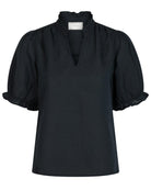 Neo Noir Odesa Linen Bluse Navy NOS26, blå bluse