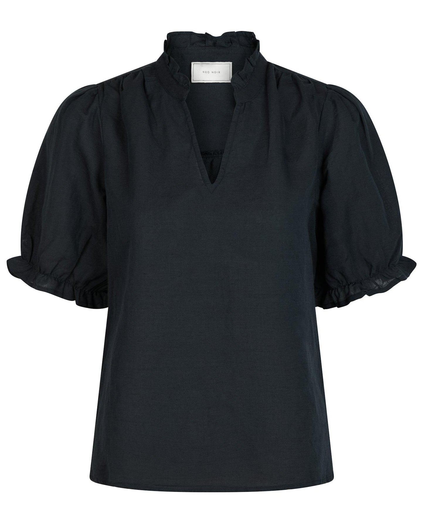 Neo Noir Odesa Linen Bluse Navy NOS26, blå bluse