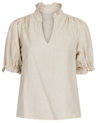 Neo Noir Odesa Linen Bluse Sand NOS26, beige hør top