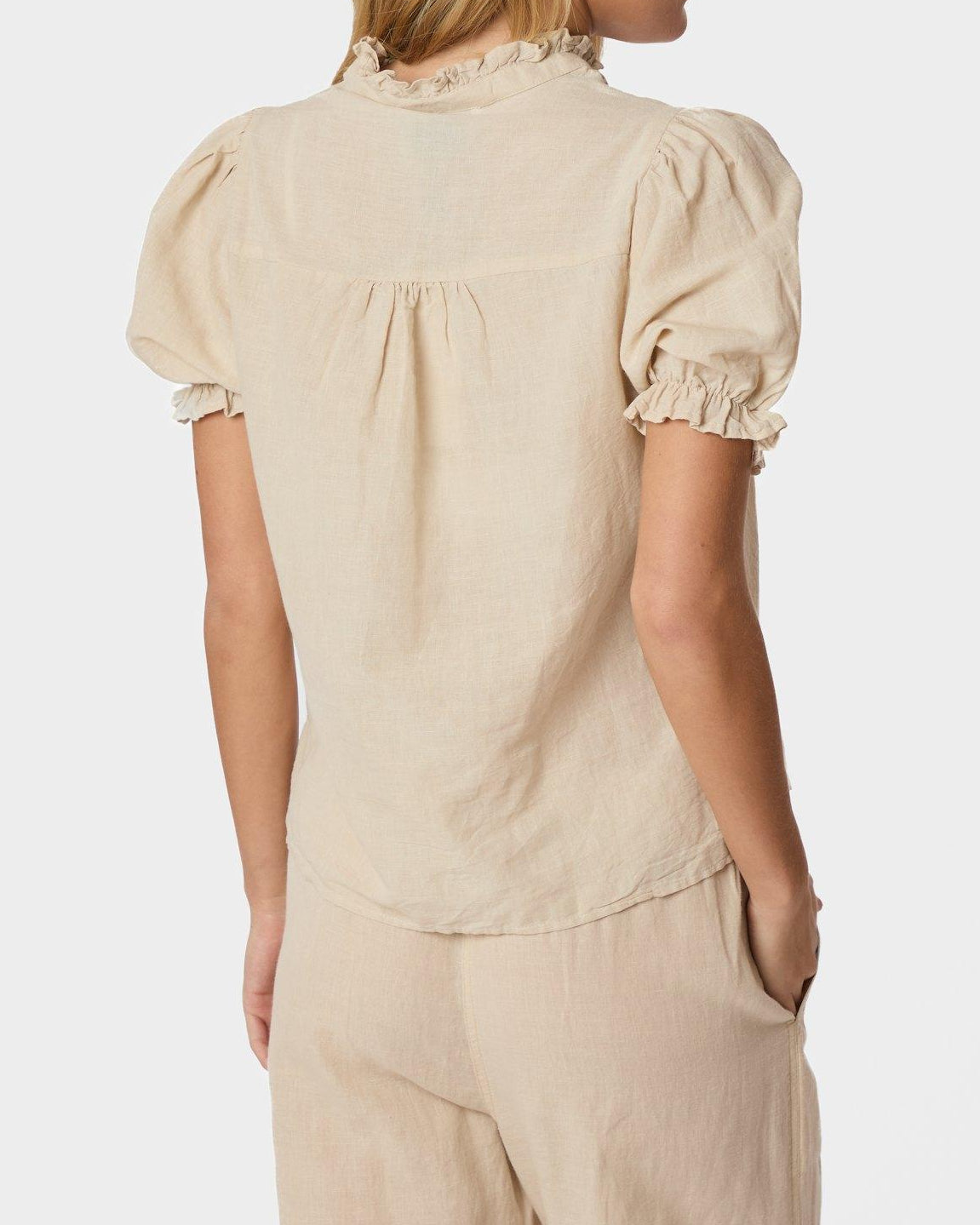 Neo Noir Odesa Linen Bluse Sand NOS26, beige hør top