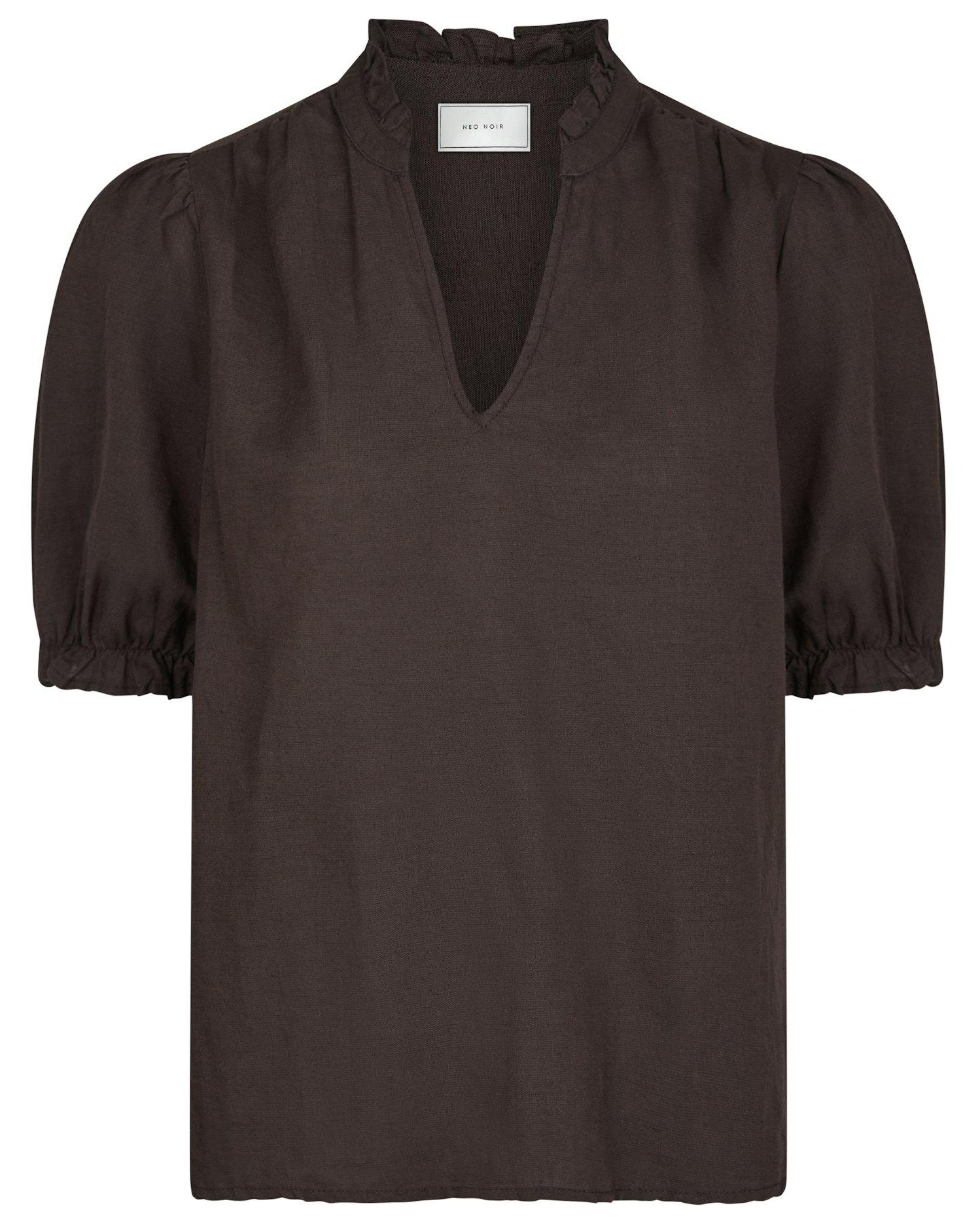 Neo Noir Odesa Linen Bluse Dark Brown NOS26, brun top