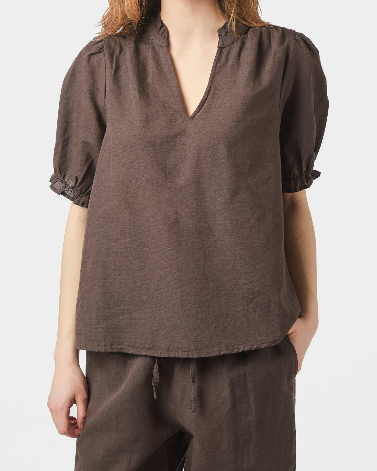 Neo Noir Odesa Linen Bluse Dark Brown NOS26, brun top