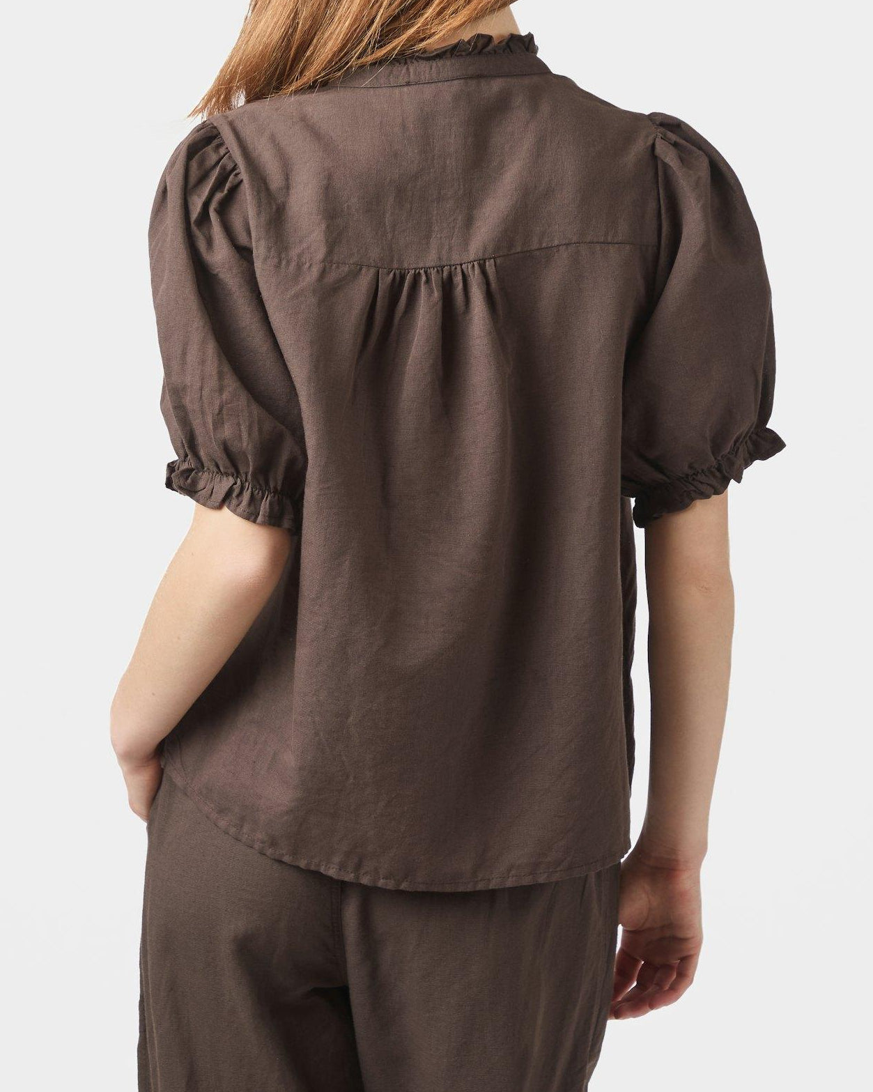 Neo Noir Odesa Linen Bluse Dark Brown NOS26, brun top