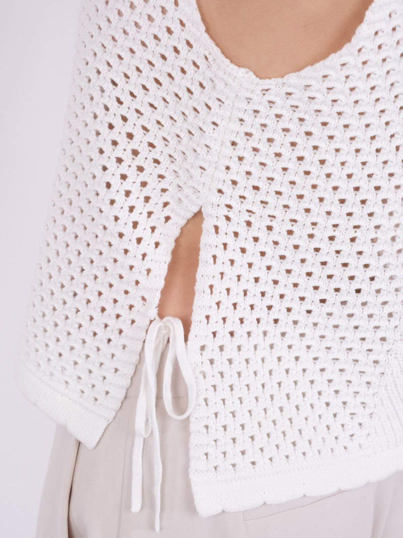 Neo Noir Crochet Knit Top Off White