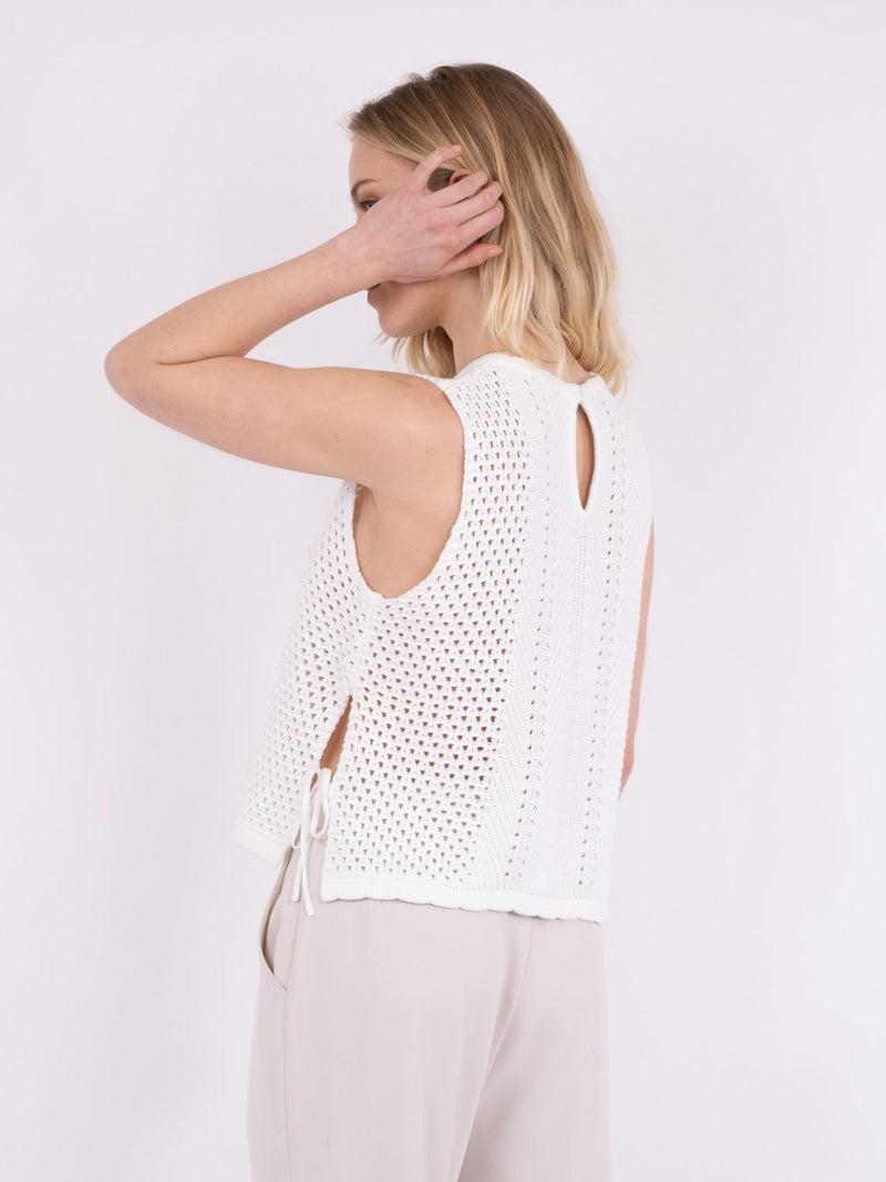 Neo Noir Crochet Knit Top Off White