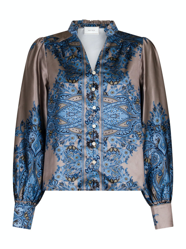 Neo Noir Massima Paisley Border Bluse Blue