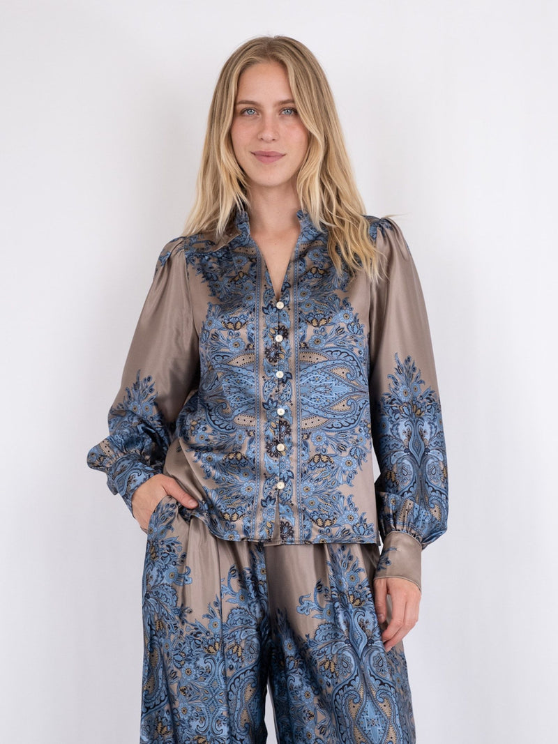 Neo Noir Massima Paisley Border Bluse Blue