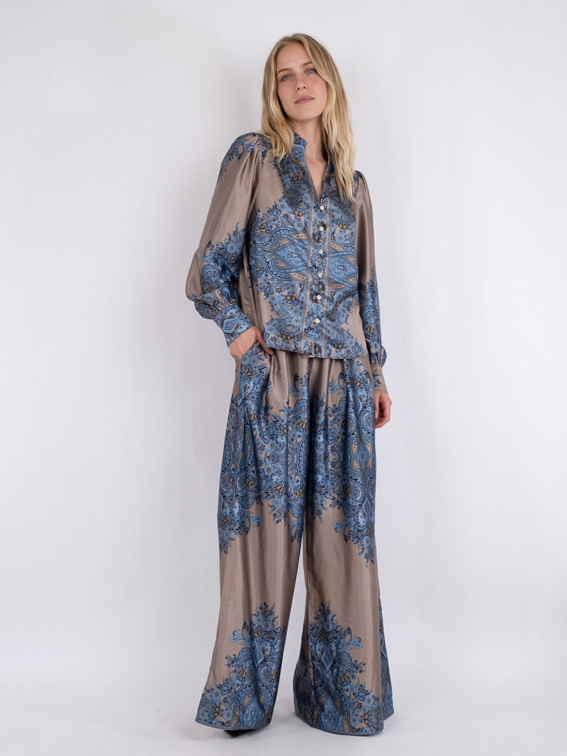 Neo Noir Massima Paisley Border Bluse Blue