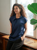 Neo Noir Fleur Drapy Satin Bluse Navy NOA25