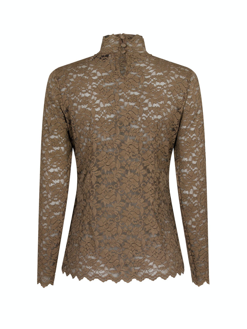 Neo Noir Liza Laceflower Bluse Dark Taupe