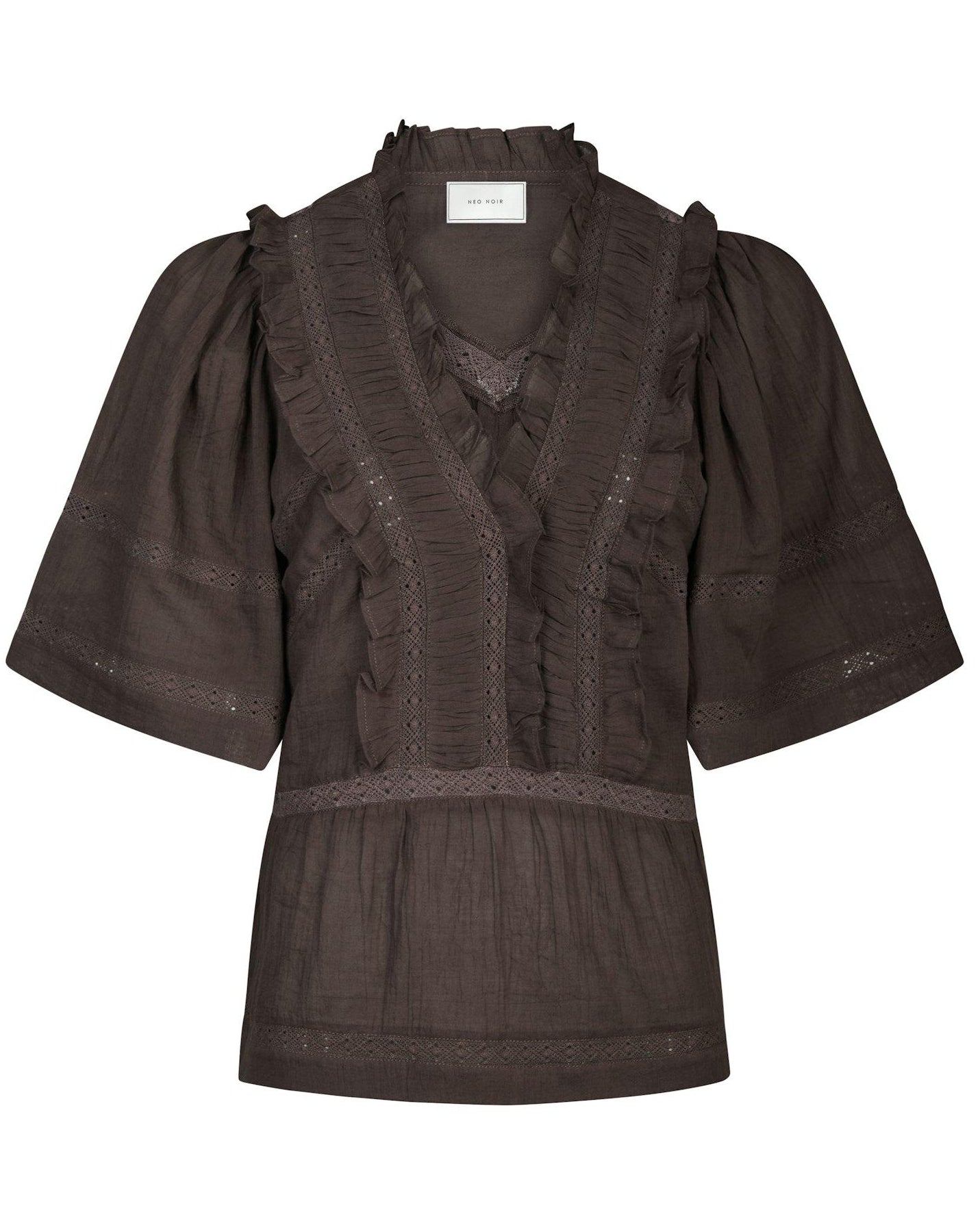 Neo Noir Evienne S Voile Top Dark Brown NOS26, sød brun top