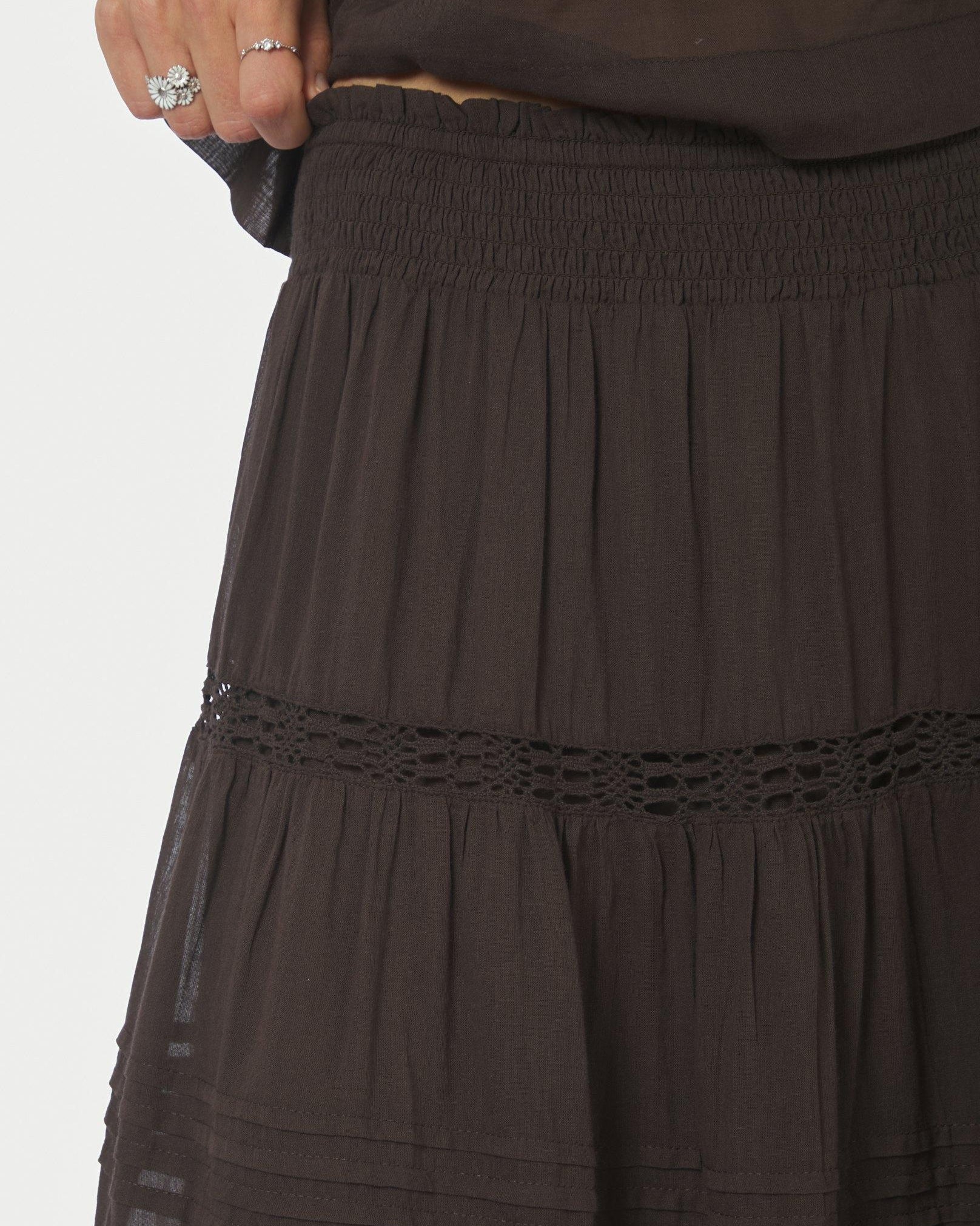 Neo Noir Felicia S Voile Nederdel Dark Brown NOS26, brun nederdel