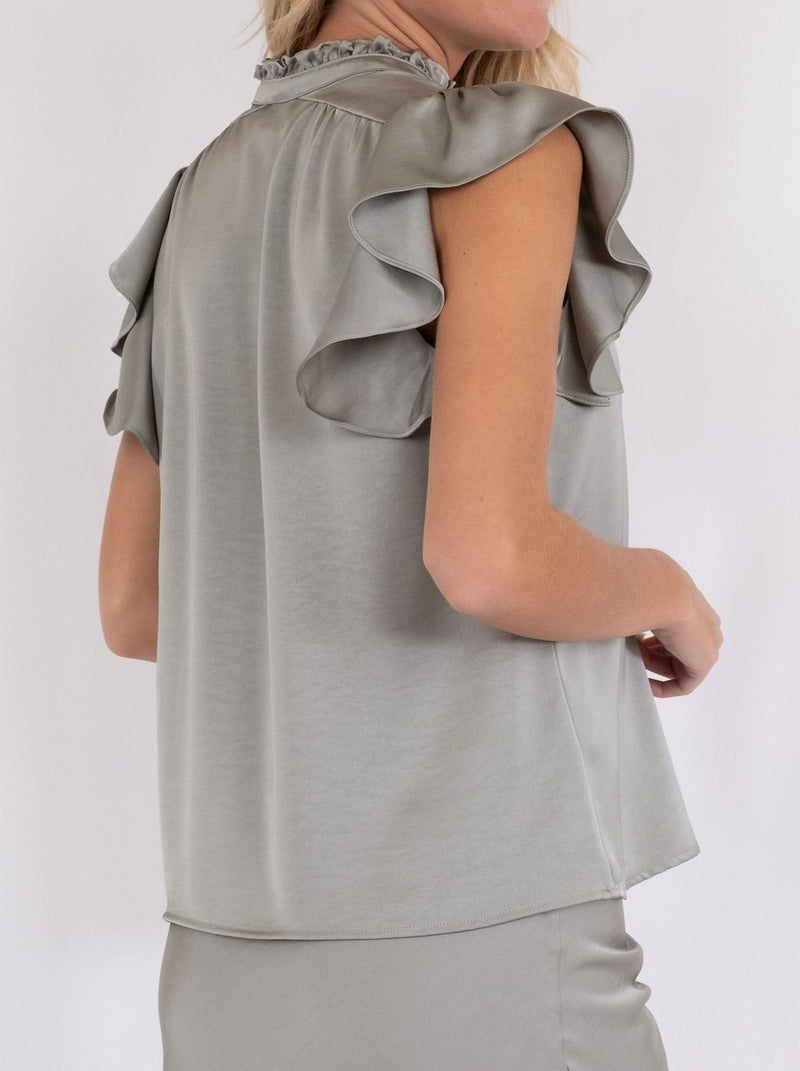 Neo Noir Stella Heavy Sateen Bluse Smoke Green