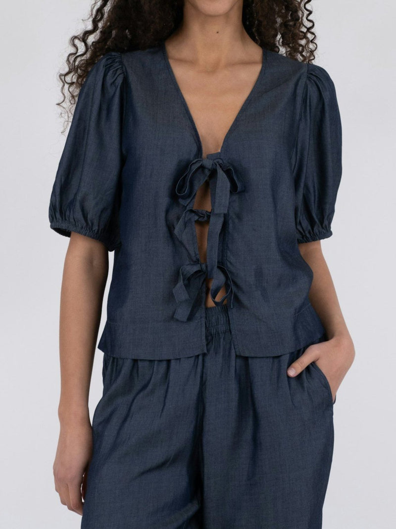 Neo Noir Bianca Chambray Bluse Dark Navy