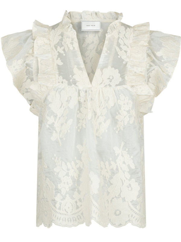 Neo Noir Jayla Big Embroidery Top Off White