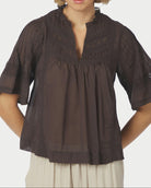 Neo Noir Siama S Voile Bluse Dark Brown NOS26, brun bluse