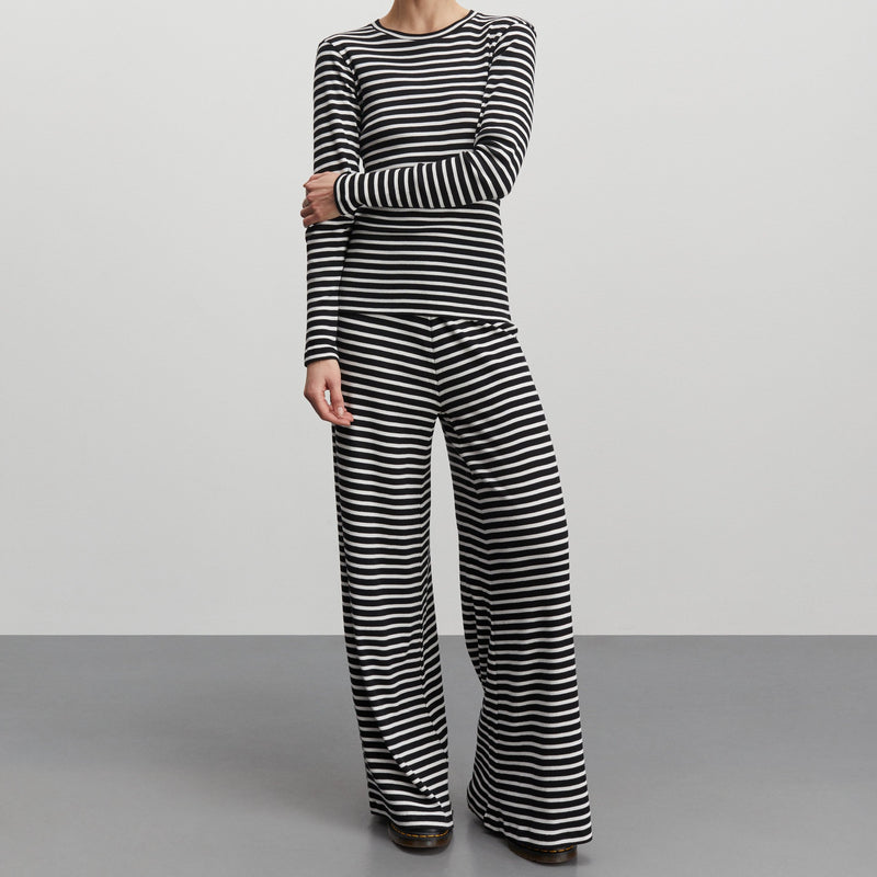 Mads Nørgaard Cotton Stripe Veran Bukser Black/White Alyssum