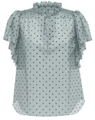 Co'Couture Dionne Dot SS Frill Top Pale Blue, blå top