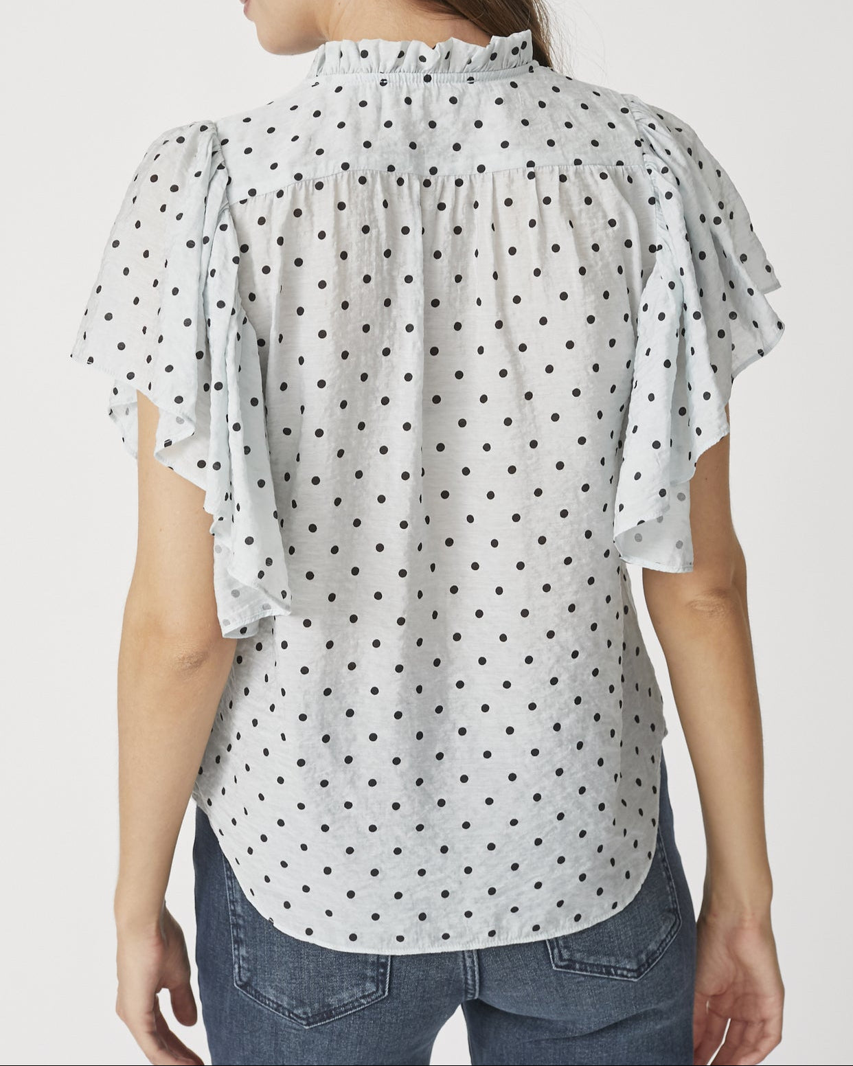 Co'Couture Dionne Dot SS Frill Top Pale Blue, blå top