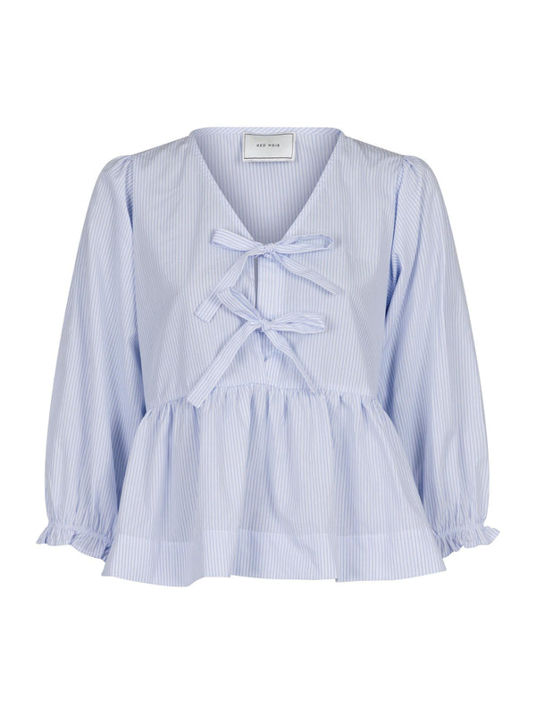 Neo Noir Bella Slim Stripe Bluse Light Blue Stripe