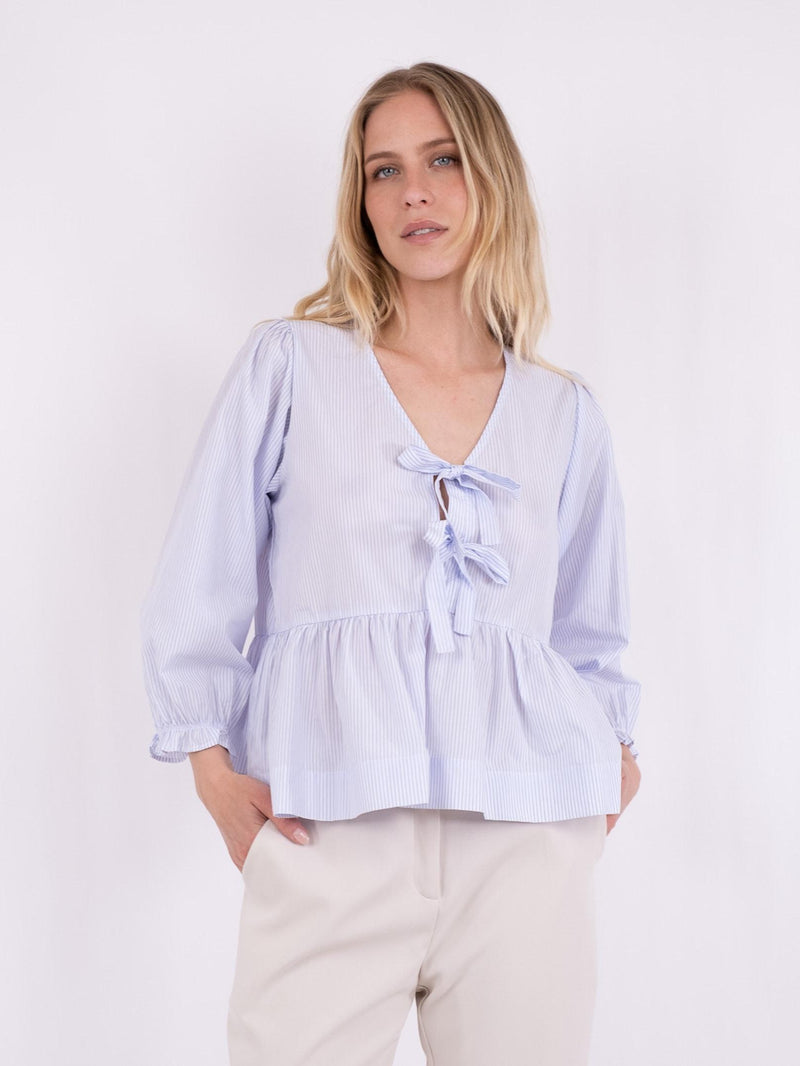 Neo Noir Bella Slim Stripe Bluse Light Blue Stripe