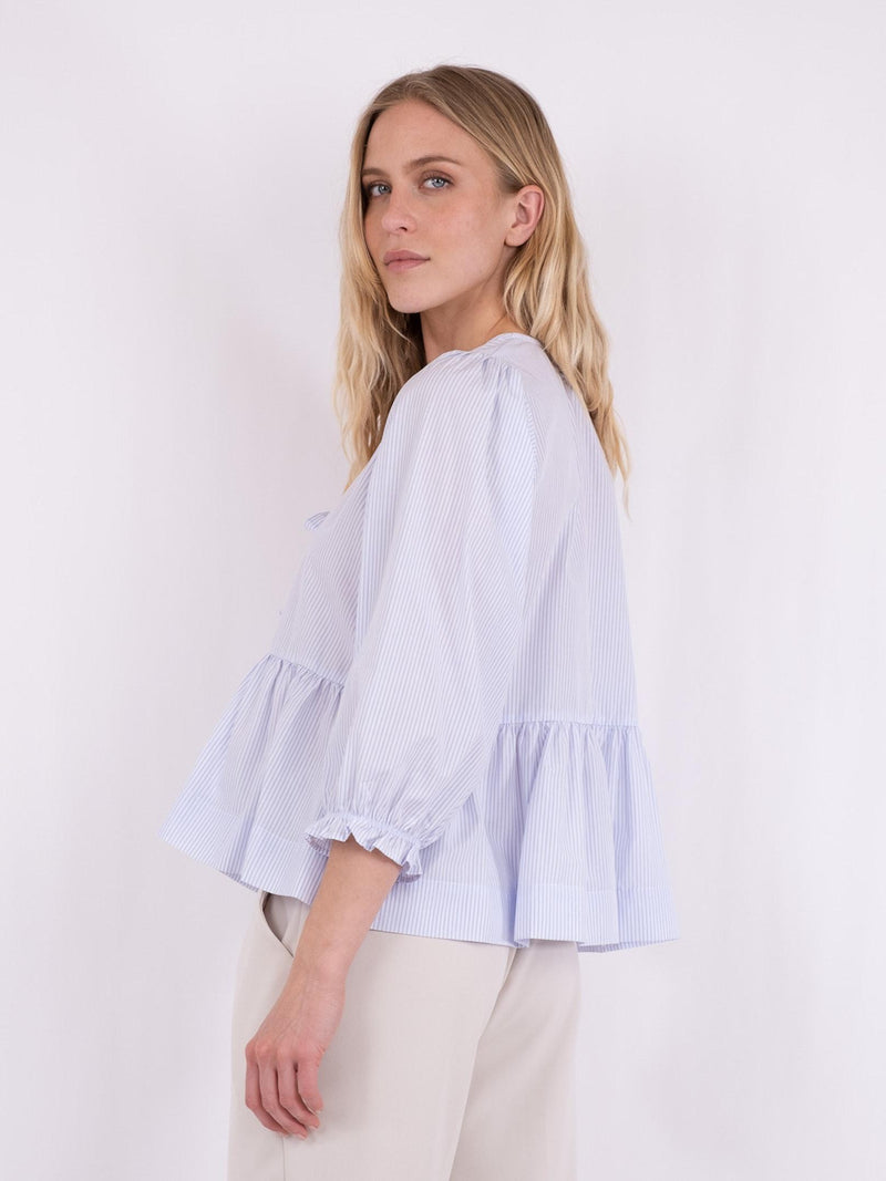 Neo Noir Bella Slim Stripe Bluse Light Blue Stripe